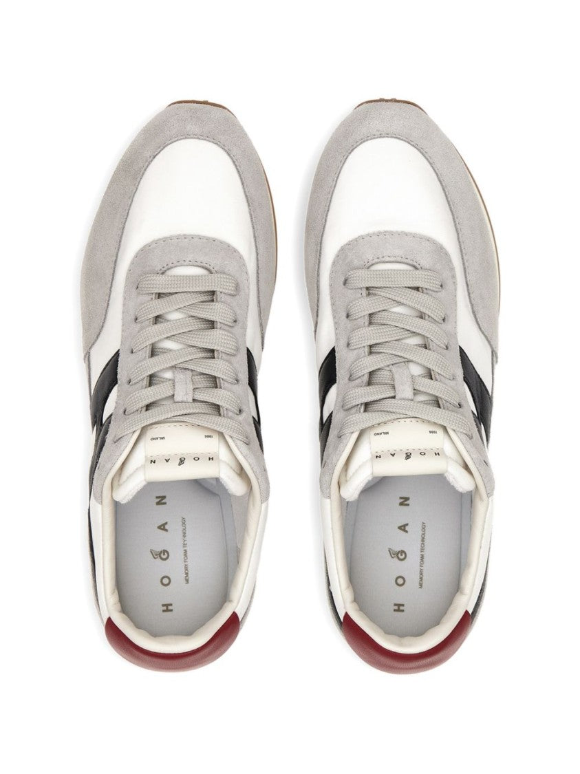 Hogan Light Grey Suede And Fabric Flat Shoes