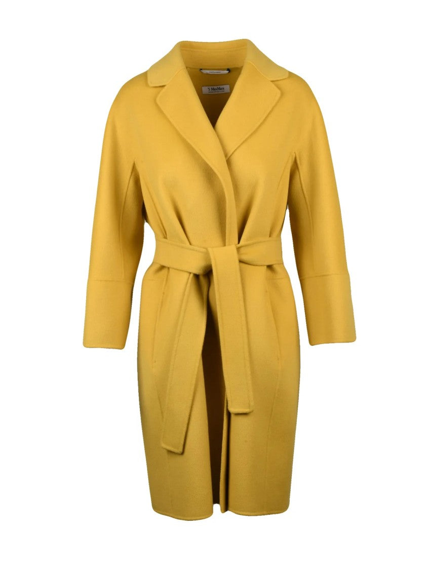 Max Mara Tailored Yellow Virgin Wool Short Coat With Elegant Belt Closure