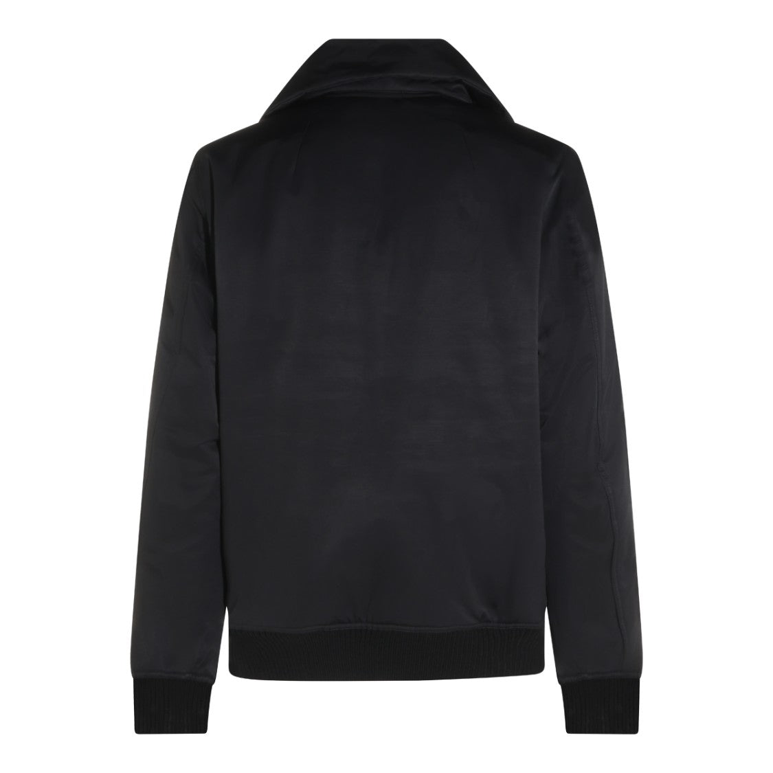 Rick Owens Zippered Black Jacket With Wide Collar And Ribbed Details