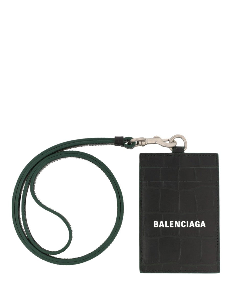 Balenciaga Crocodile Embossed Cash Card And Badge Holder