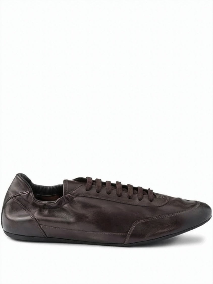 Prada Brown Calf Leather Sneakers With Minimalist Design