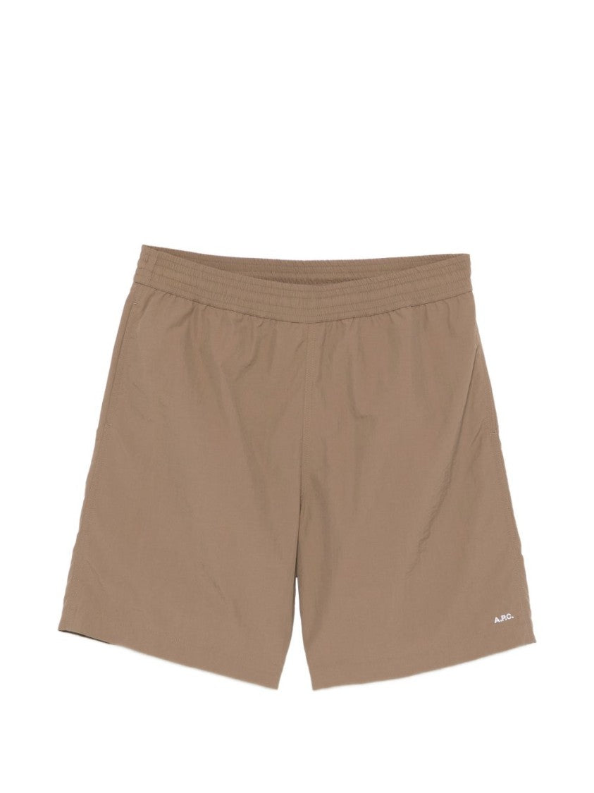A.P.C. Dark Beige Shorts With Flap Pocket And Elasticated Waistband