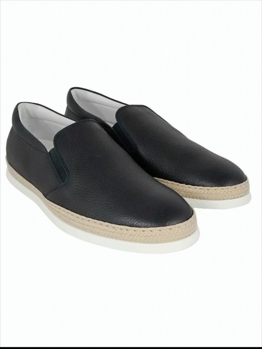 Tod's Rounded Toe Loafers With Contrast Woven Trim And White Outsole