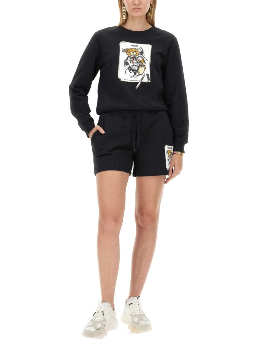 Moschino Cotton Sweatshirt Shorts With Playful Graphic