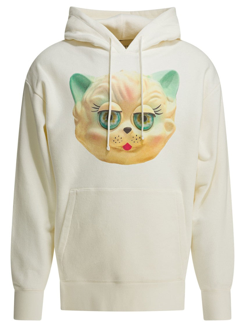 Valentino Cream Hoodie With Iconic Cat Face Graphic
