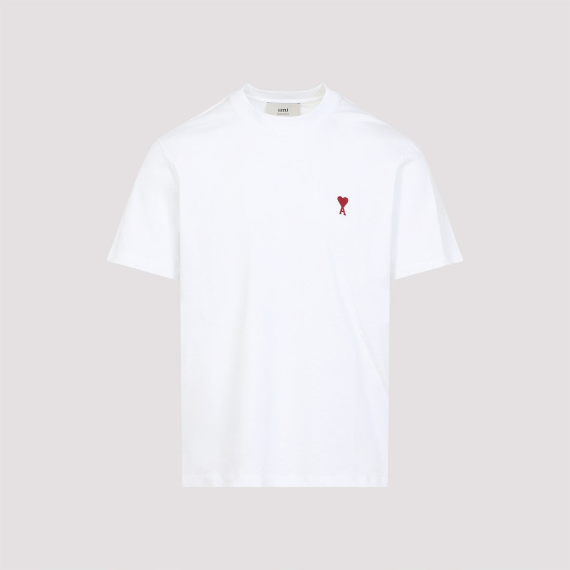 Ami Paris Contrasting Embroidered Logo Red Cotton T-Shirt