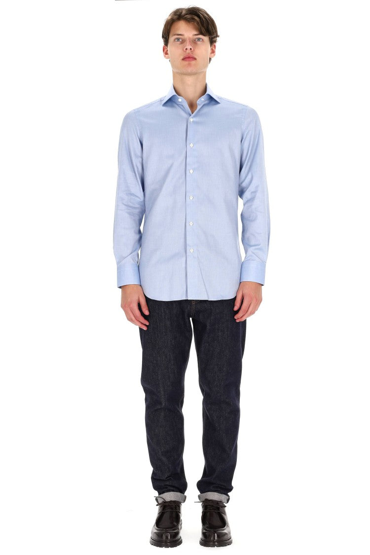 Finamore Traveller Tailored Shirt In Royal Oxford Linea Milano