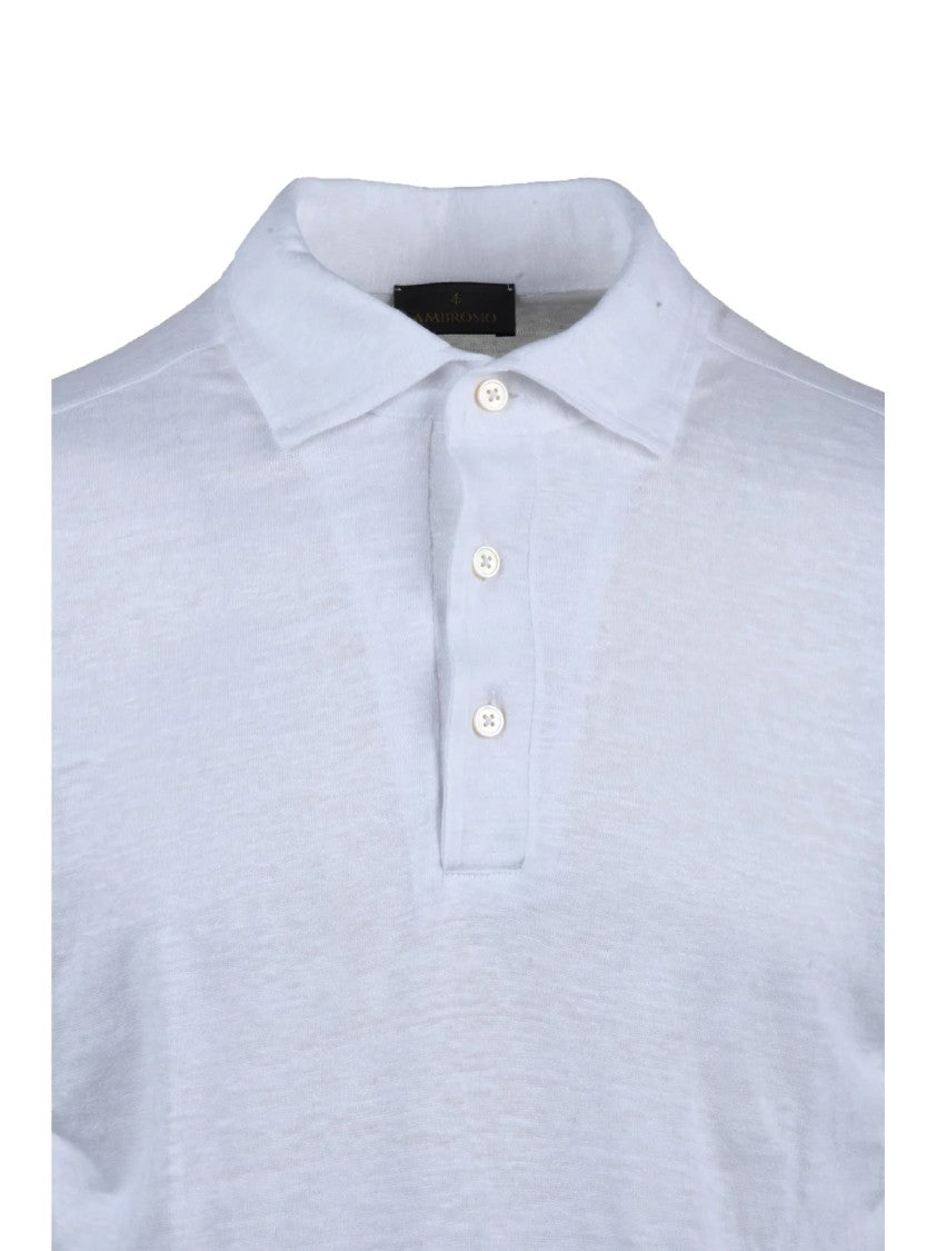 Ambrosio White Linen Polo Shirt