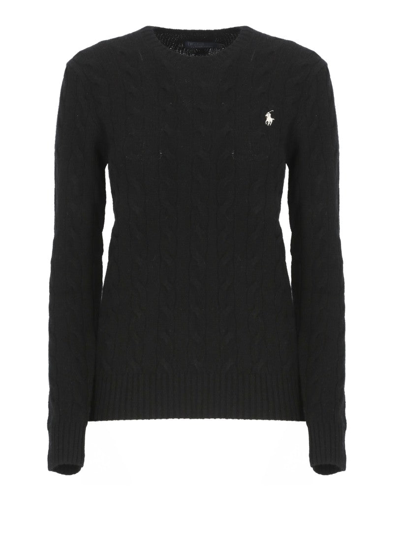 Polo Ralph Lauren Fitted Cable Knit Wool Sweater With Iconic Pony Emblem
