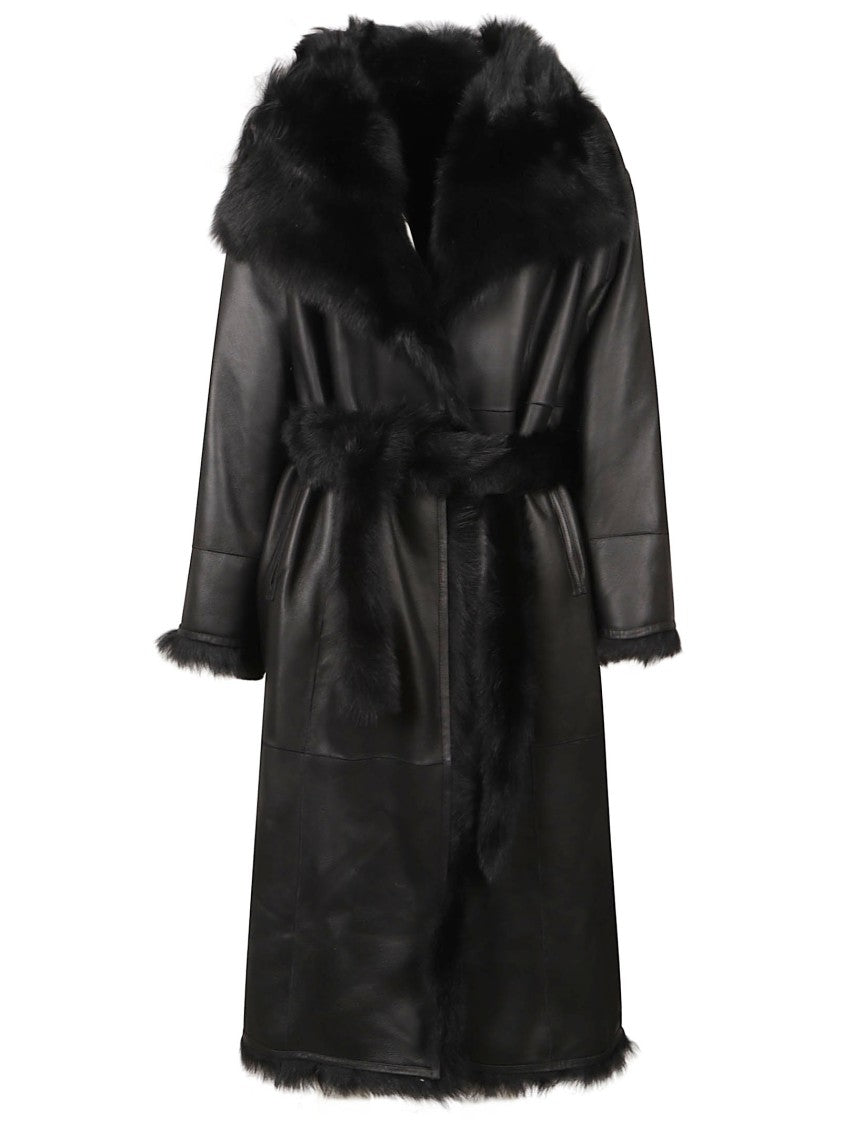 Yves Salomon Three-Quarter Sleeve Fur Coat With Leather Interior