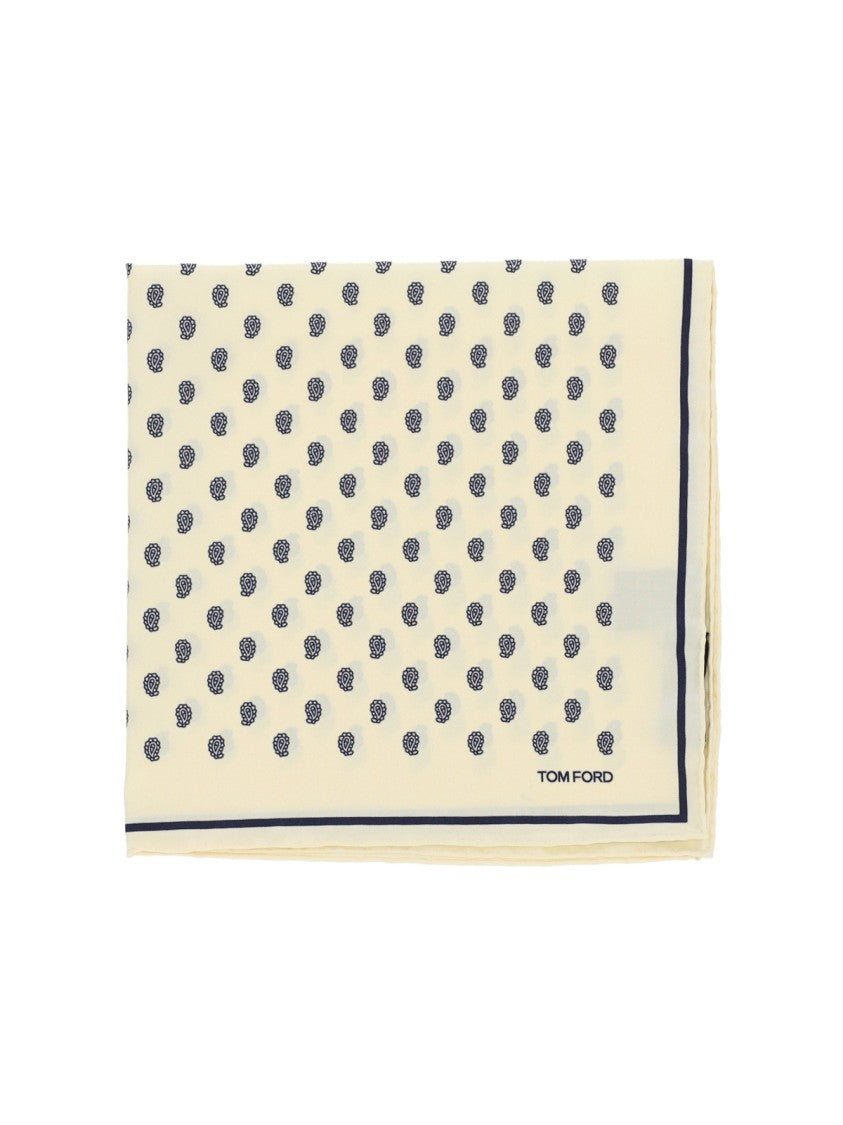 Tom Ford All-Over Print Pocket Square – Cream