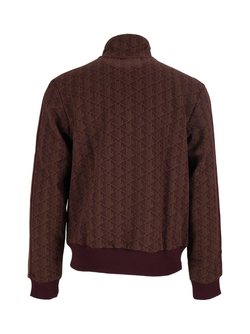 Lacoste Mascara Brown High Collar Geometric Sweatshirt