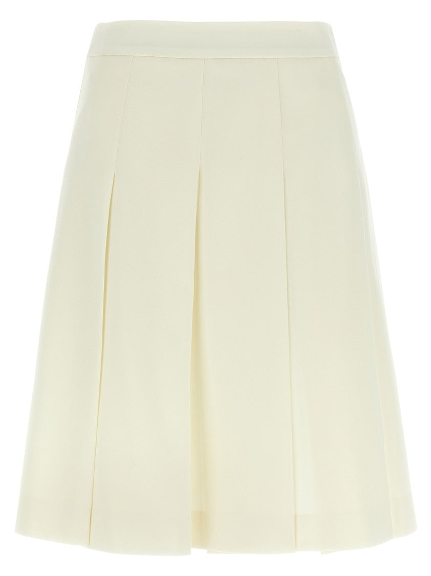 Alessandra Rich Pleated Wool Midi Skirt With Flared Silhouette