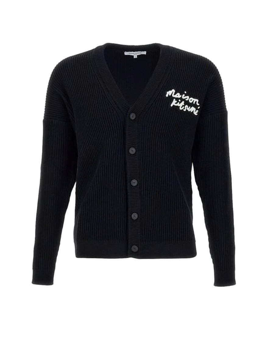 Maison Kitsuné Ribbed Knit Cardigan With Embroidered Detail