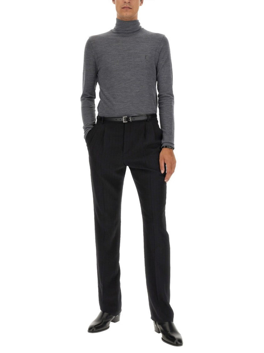 Saint Laurent Slim-Fit Turtleneck Wool Jersey With Subtle Embroidery