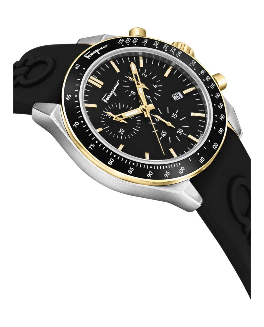 Ferragamo Swiss Made Chronograph Watch With Black Silicone Strap