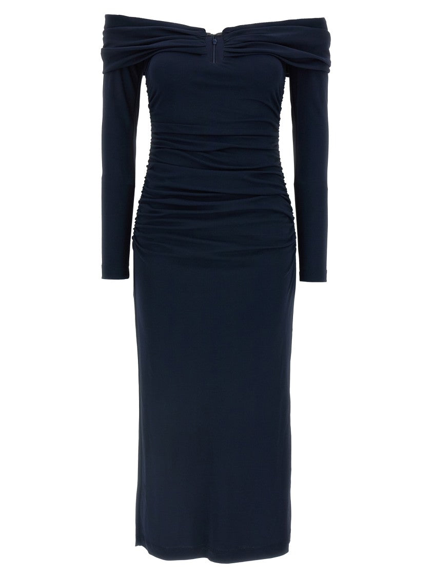 Carolina Herrera Off-Shoulder 3/4 Slv Ruched Midi' Dress