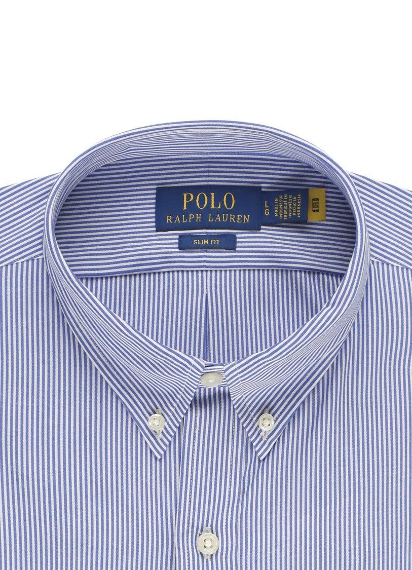 Polo Ralph Lauren Blue Embroidered Pony Striped Cotton Slim Shirt
