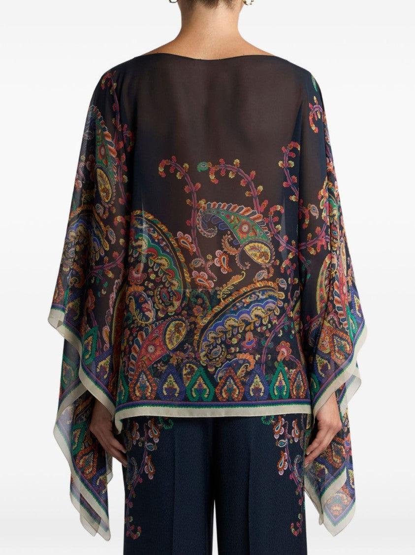 Etro Silk Poncho With Multicolored Paisley