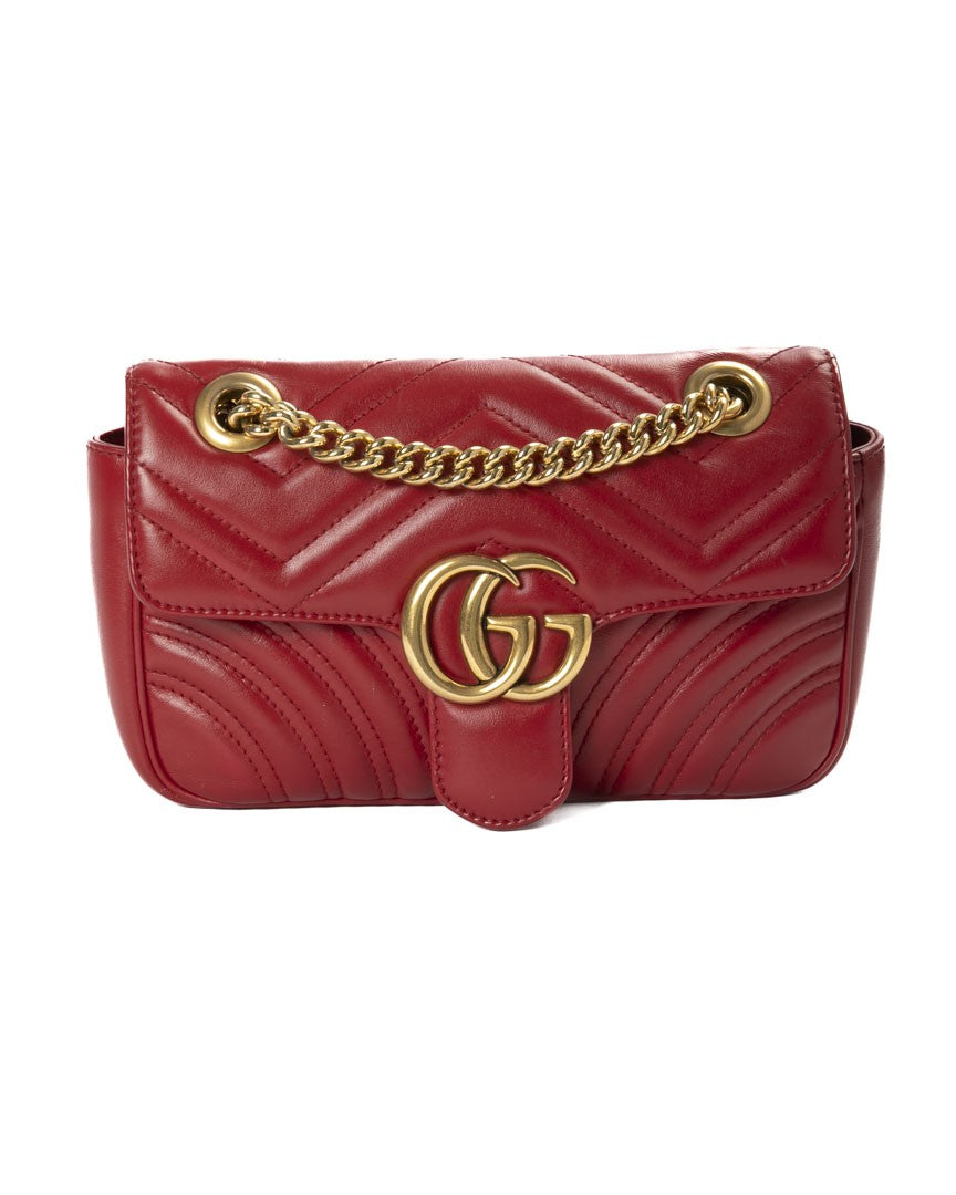 Gucci Marmont 22 Red Matelassè Leather Shoulder Bag