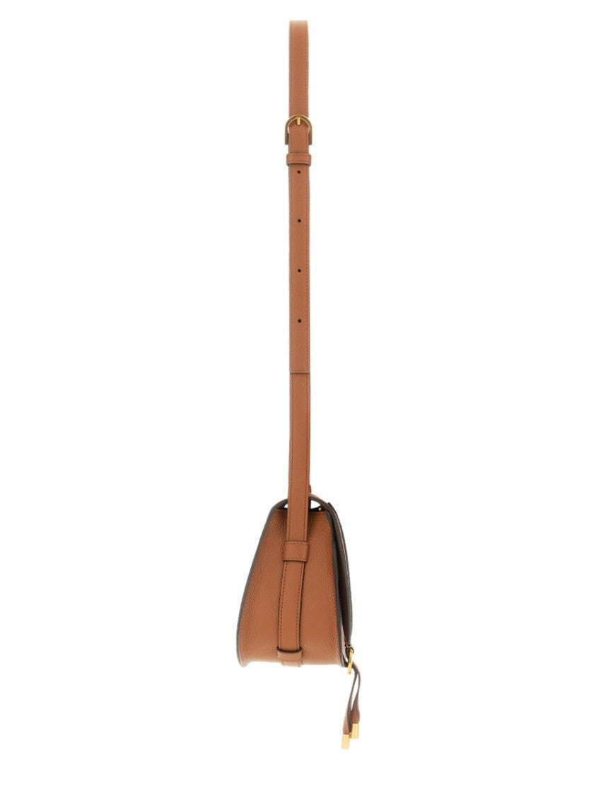 Chloé Saddle-Shaped Crossbody Bag With Layered Stitching And Gold Accents