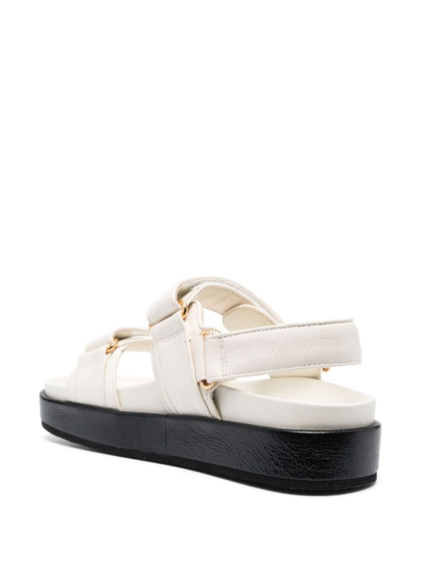 Tory Burch Ivory Sandals With Adjustable Straps And Gold-Tone Accents