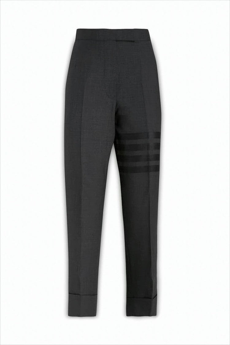 Thom Browne Tailored Grey Wool Straight Pants With Cuffed Hems