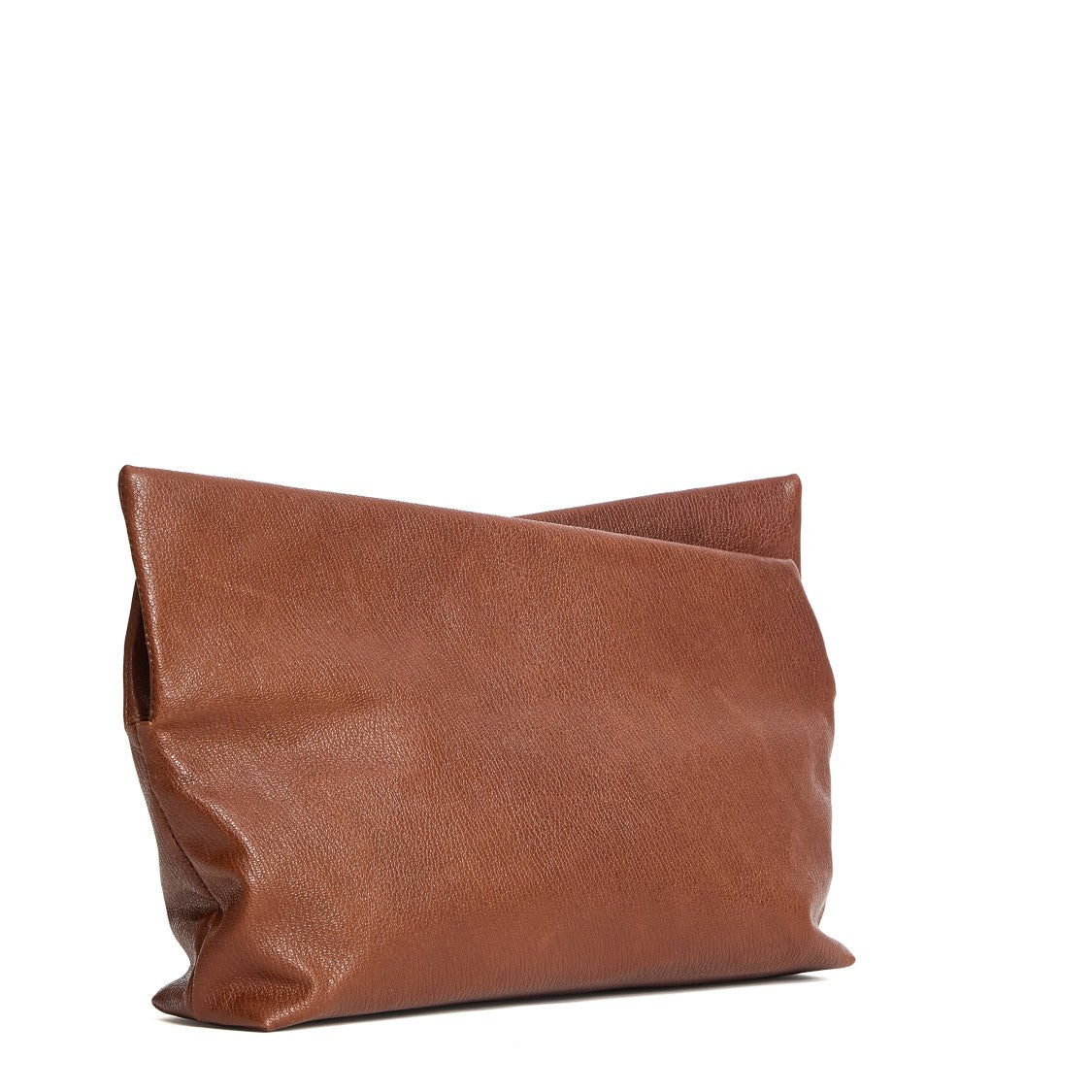 Amine Asymmetrical Leather Pochette With Zip Closure And Detachable Strap