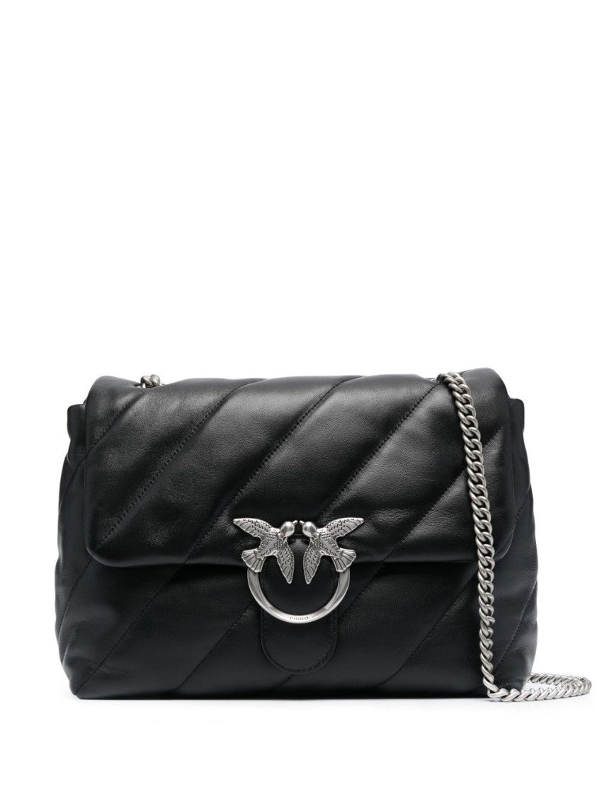 Pinko Quilted Sheepskin Leather Shoulder Bag With Silver Hardware