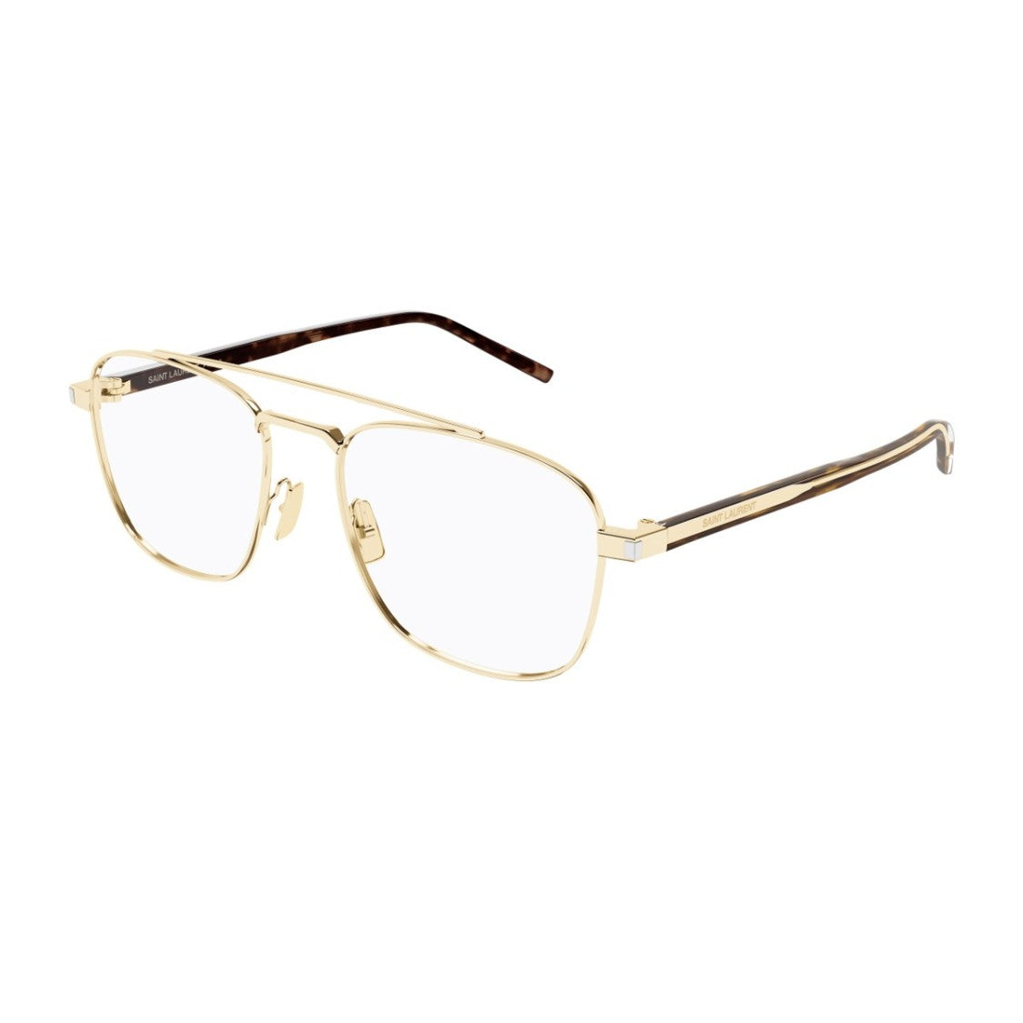 Saint Laurent Pilot-Style Sunglasses With Gold Metal Frame And Havanna Temples