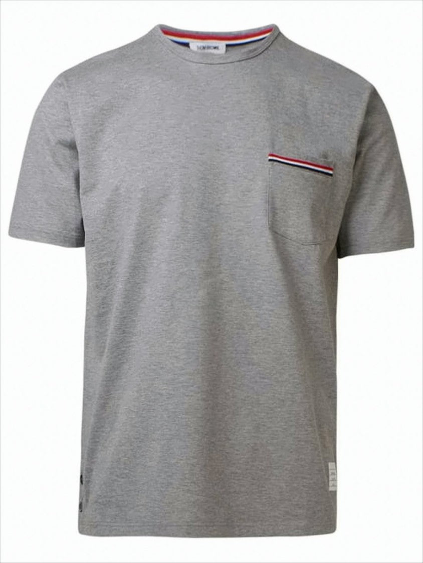 Thom Browne Heather Grey Short-Sleeved T-Shirt With Tricolor Stripe Detail