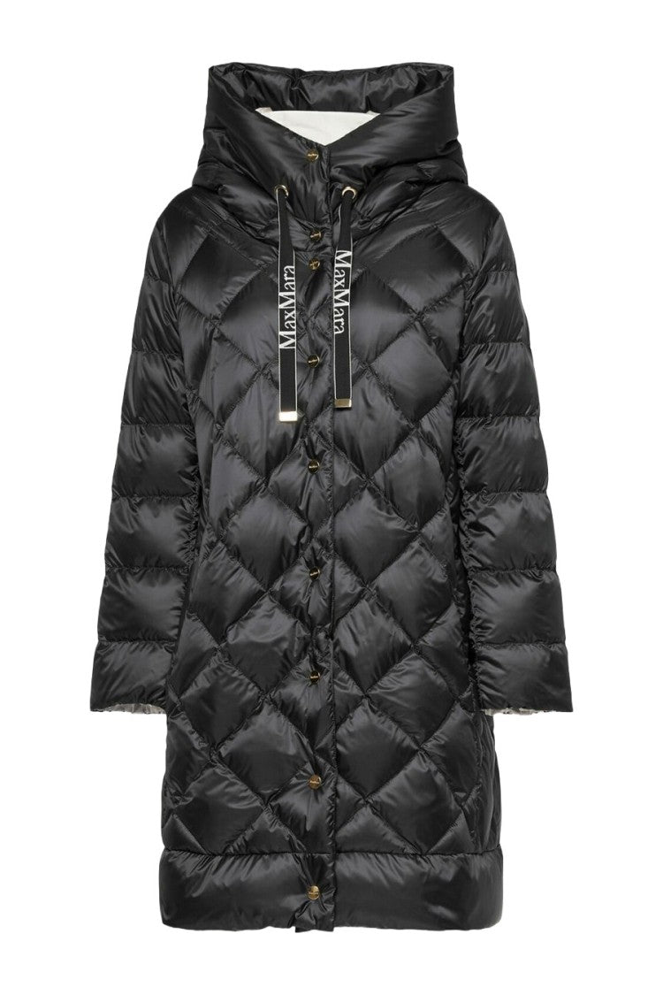 Max Mara Black Diamond-Quilted Hooded Longline Down Puffer Coat