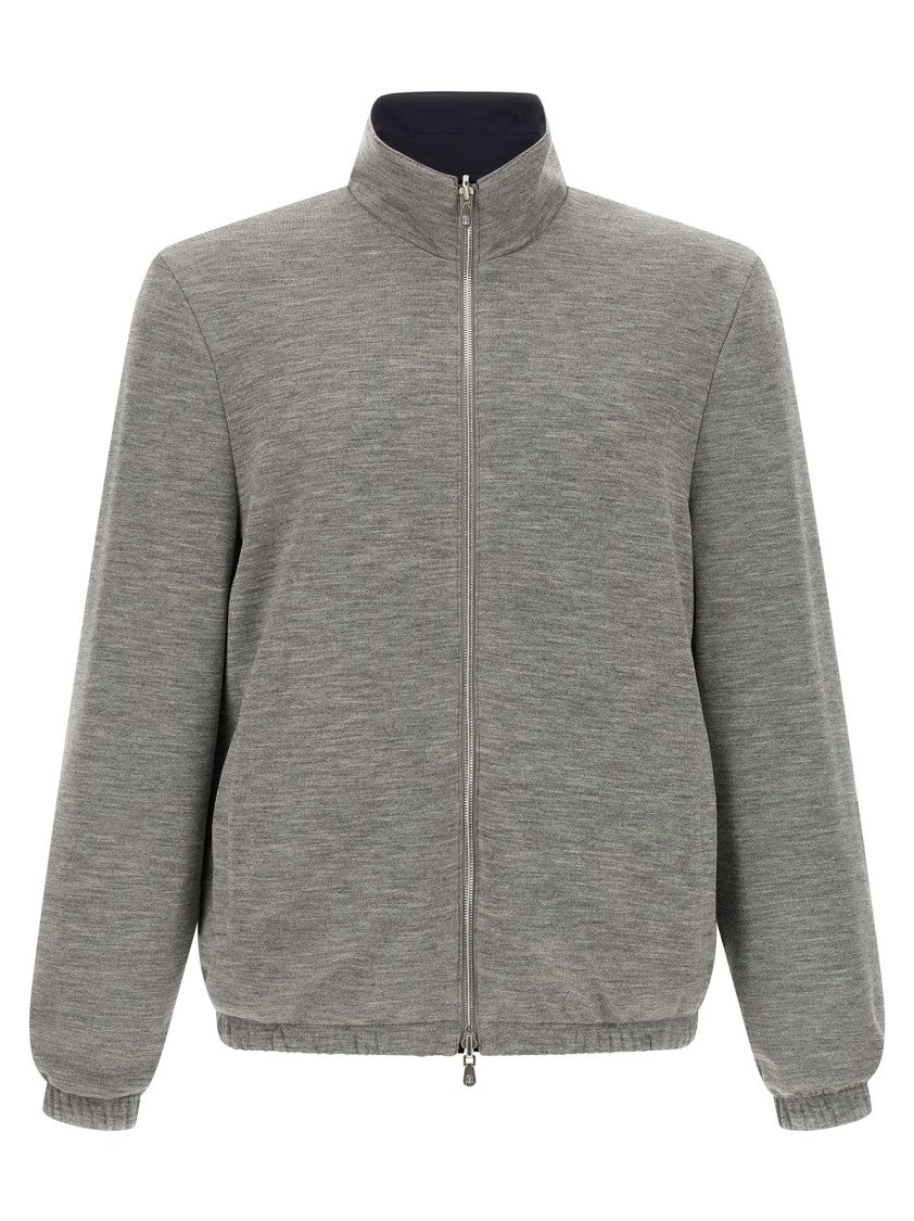 Brunello Cucinelli Reversible Black Jacket With Technical Fabric And Wool Mélange
