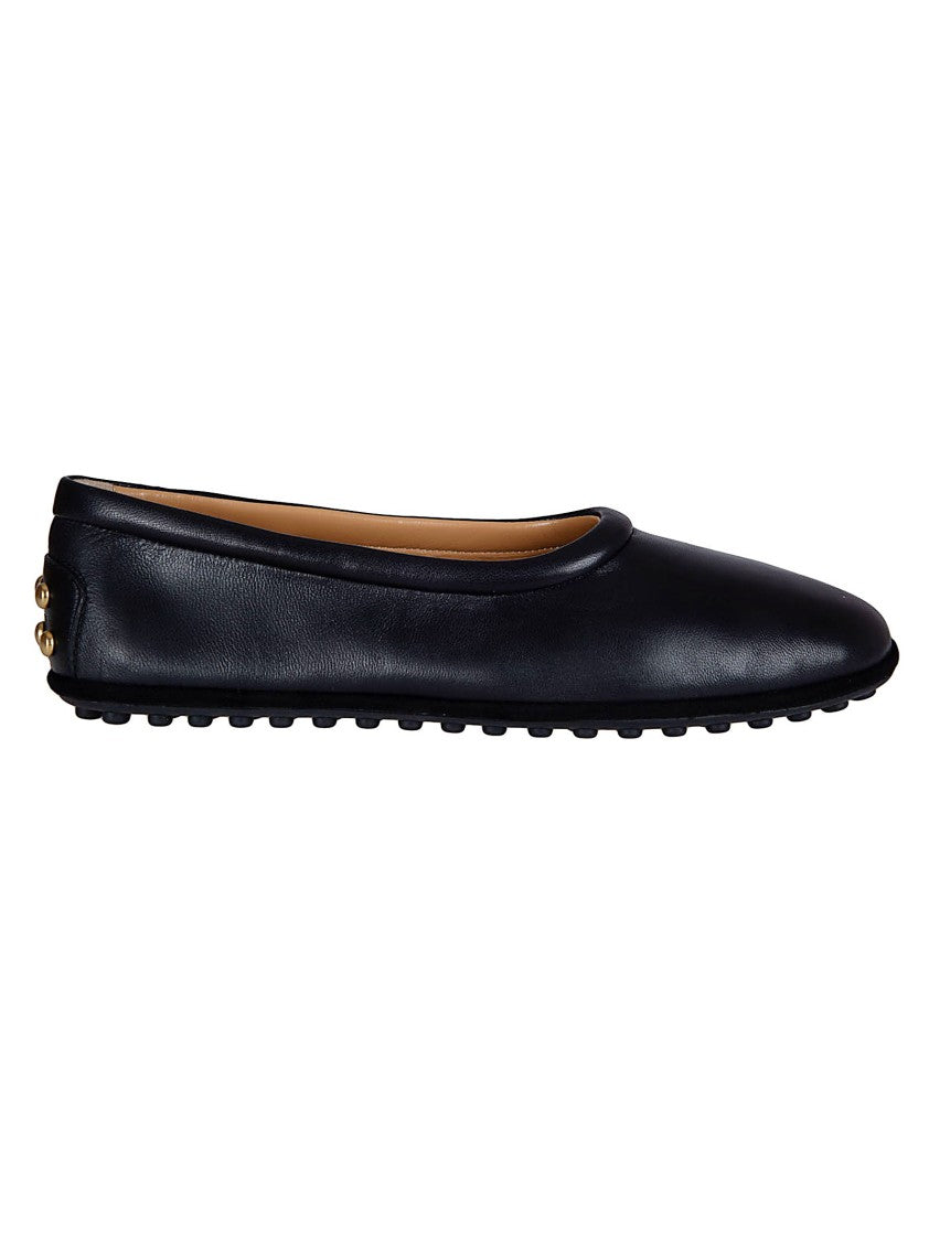Tod's Slip-On Flat Shoes With Rounded Toe And Gold Stud Accents