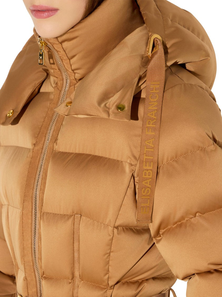 Elisabetta Franchi Quilted Padded Jacket With High Collar And Gold-Tone Buckle