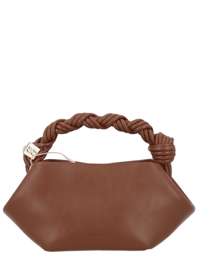 Ganni Long Braided-Handle Embossed Recycled-Leather Shoulder Bag