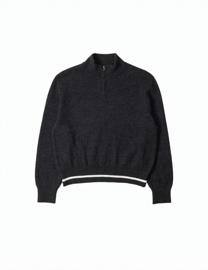 Margaret Howell Knitted Turtleneck Sweater With Half-Zip And Ribbed Detail