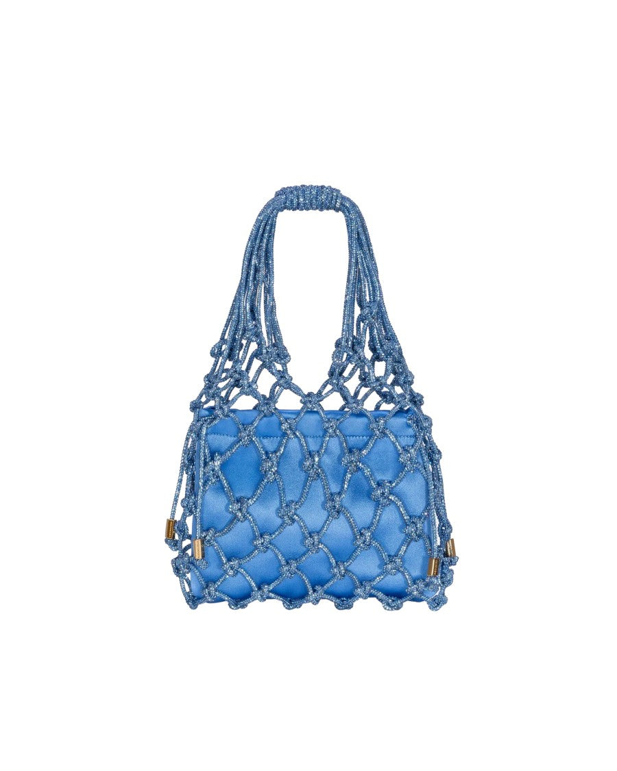 Hibourama Carrie Satin Jeans Fluid Satin Crystal Mesh Shoulder Bag