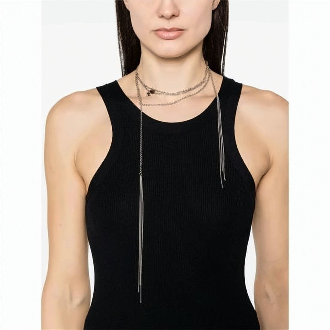 Courrèges Multi-Layered Silver Chain Necklace With Elegant Tassels