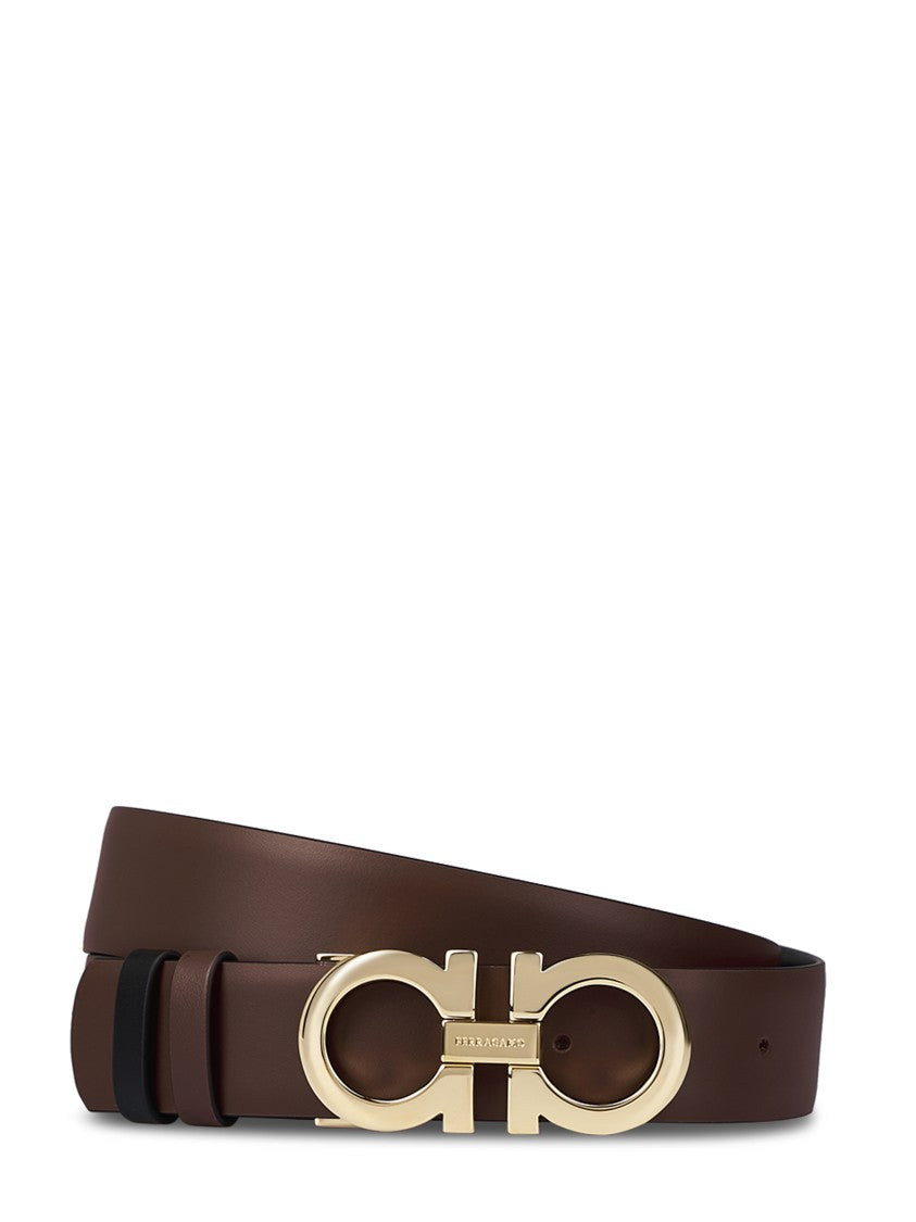 Ferragamo High-Quality Leather Belt With Gold-Tone Buckle
