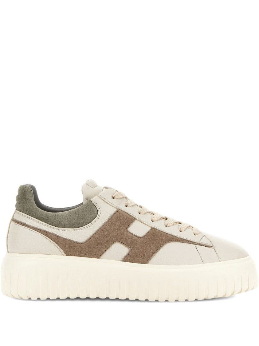 Hogan Beige And Brown H-Stripes Low-Top Sneakers