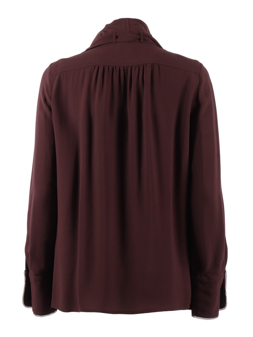 Elisabetta Franchi Burgundy Draped Scarf Blouse