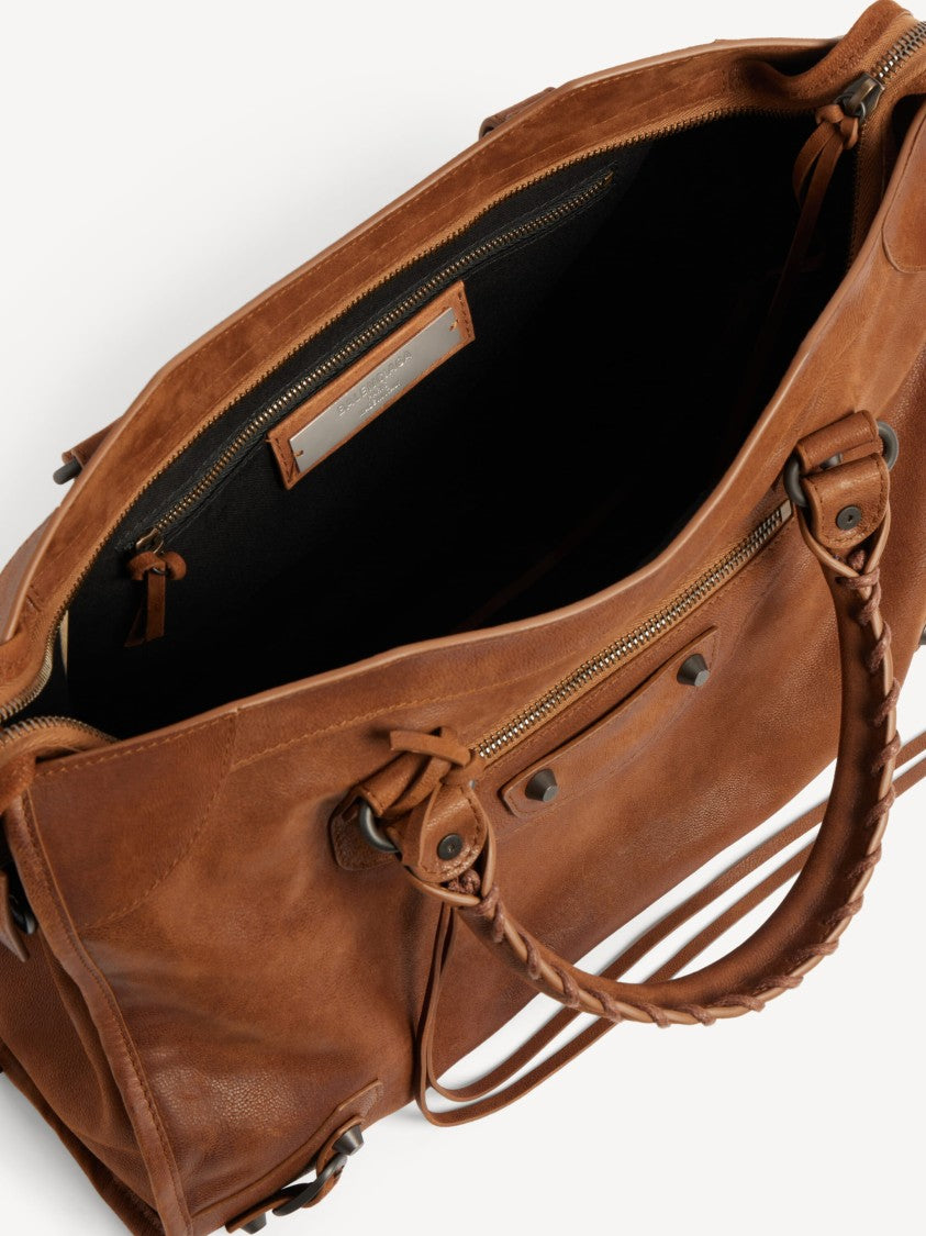 Balenciaga Rectangular Brown Leather Le City Bag With Braided Handles