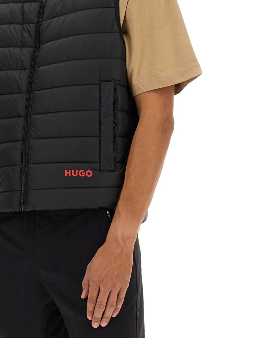 Hugo Quilted Black Vest With High Collar