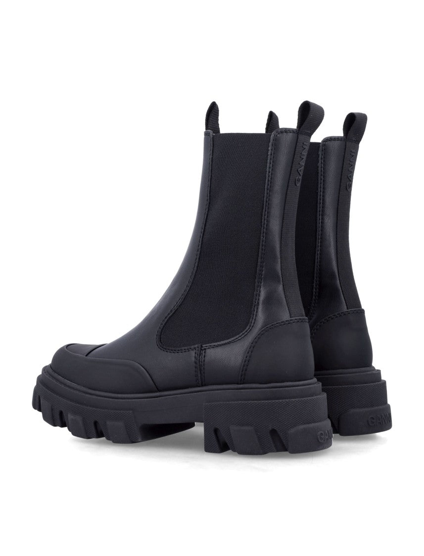 Ganni Cleated Black Mid Chelsea Boots With Eco-Friendly Design