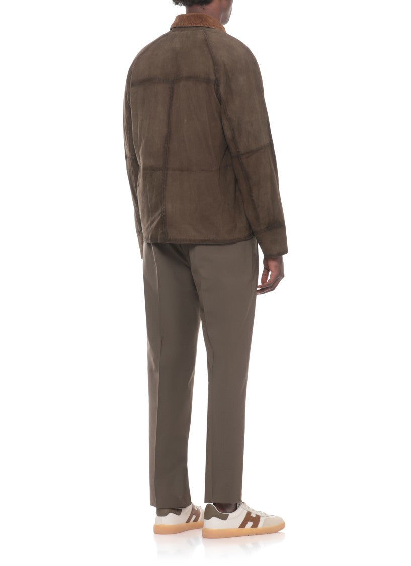 The Jack Leathers Brown Norfolk Suede Corduroy-Collar Leather Jacket