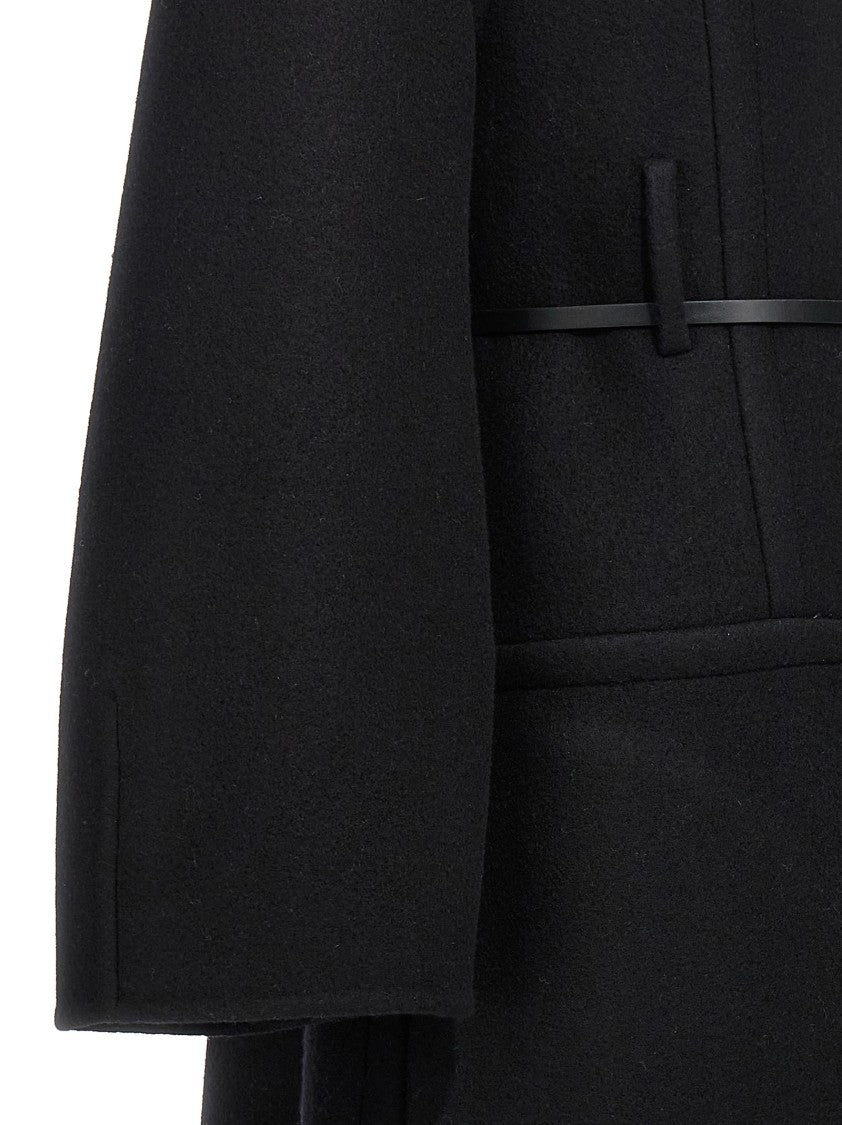 Jil Sander Tailored Long Wool Coat With Structured Lapel And Removable Waist Belt