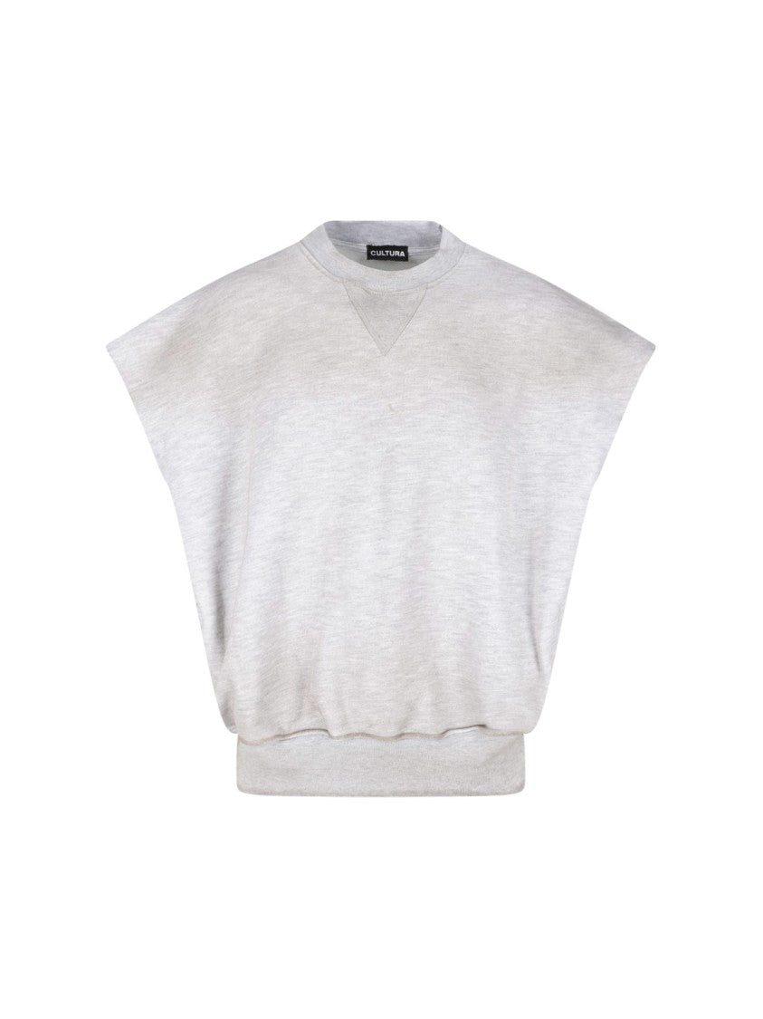 Cultura Boxy Heather Grey Sweater With Faded Red Graphic