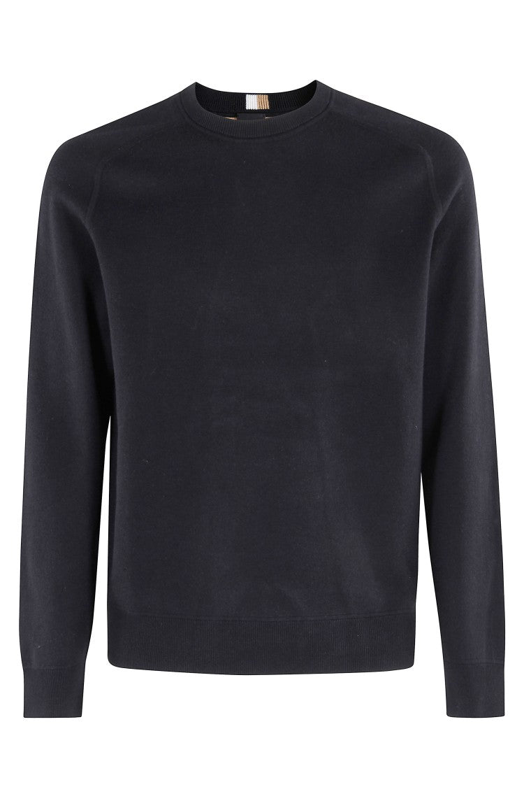 Boss H Hidoneo Black Cropped Cotton-Blend Crewneck Sweater
