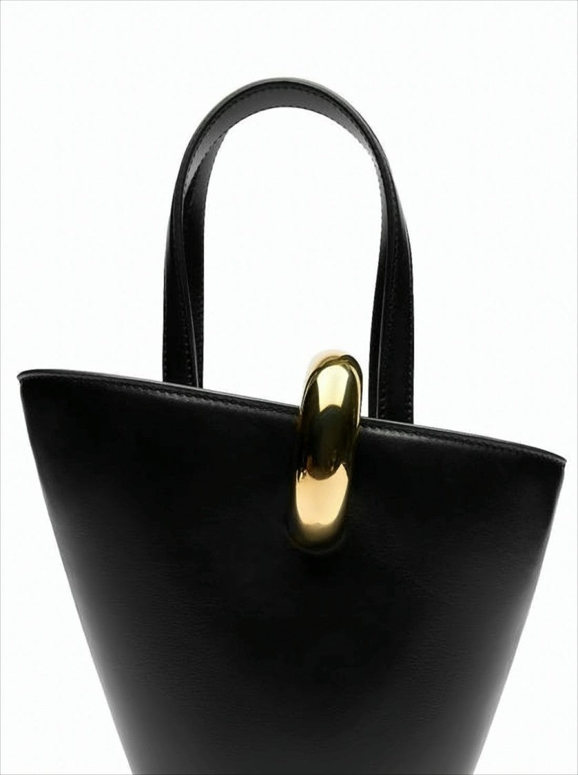 Jacquemus Structured Black Leather Tote With Gold-Tone Clasp
